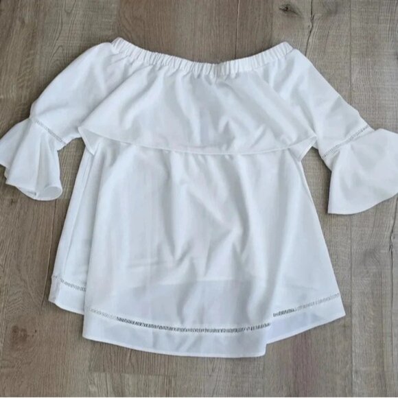 OFF THE SHOULDER 3\4 SLEVES EGGSHELL COCKTAIL BLOUSE - Picture 5 of 6